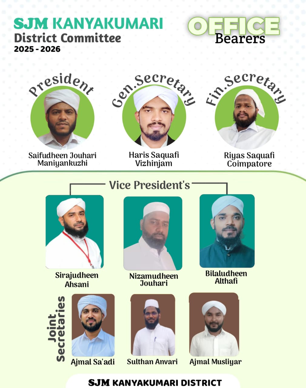SJM குமரி மாவட்ட ஸுன்னி ஜம்இய்யத்துல் முஅல்லிமீன் தக்கலை சரகத்தின் புதிய நிர்வாகிகள் 2025_2026