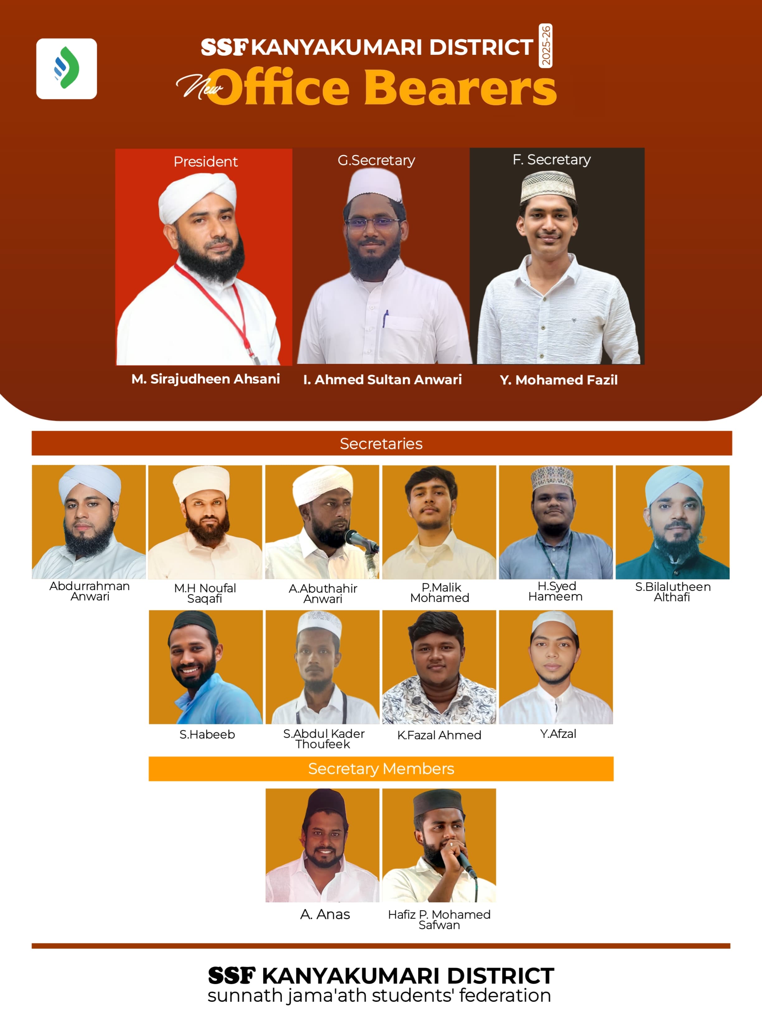 2025_ சுன்னத் வல் ஜமாத் மாணவர் அமைப்பு நிர்வாகிகள்.2025_ ஆண்டு..